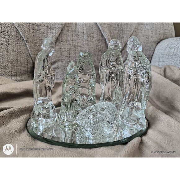 Vintage Clear Glass Nativity Scene 6 Piece Baby Jesus Mary Joseph Wise Men Kings - Picture 1 of 15